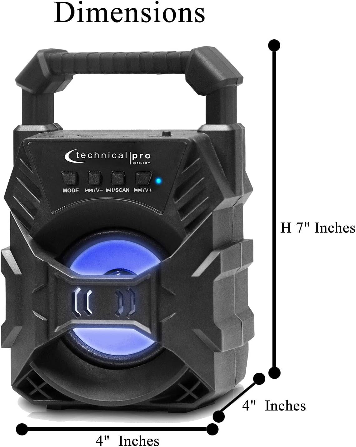 Technical Pro BOOM1 Rechargeable Bluetooth LED Speaker with 3-Inch Woofer