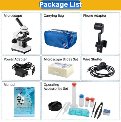 BEBANG 100X-2000X Microscopes for Kids Students Adults with Slides Set, Phone Adapter