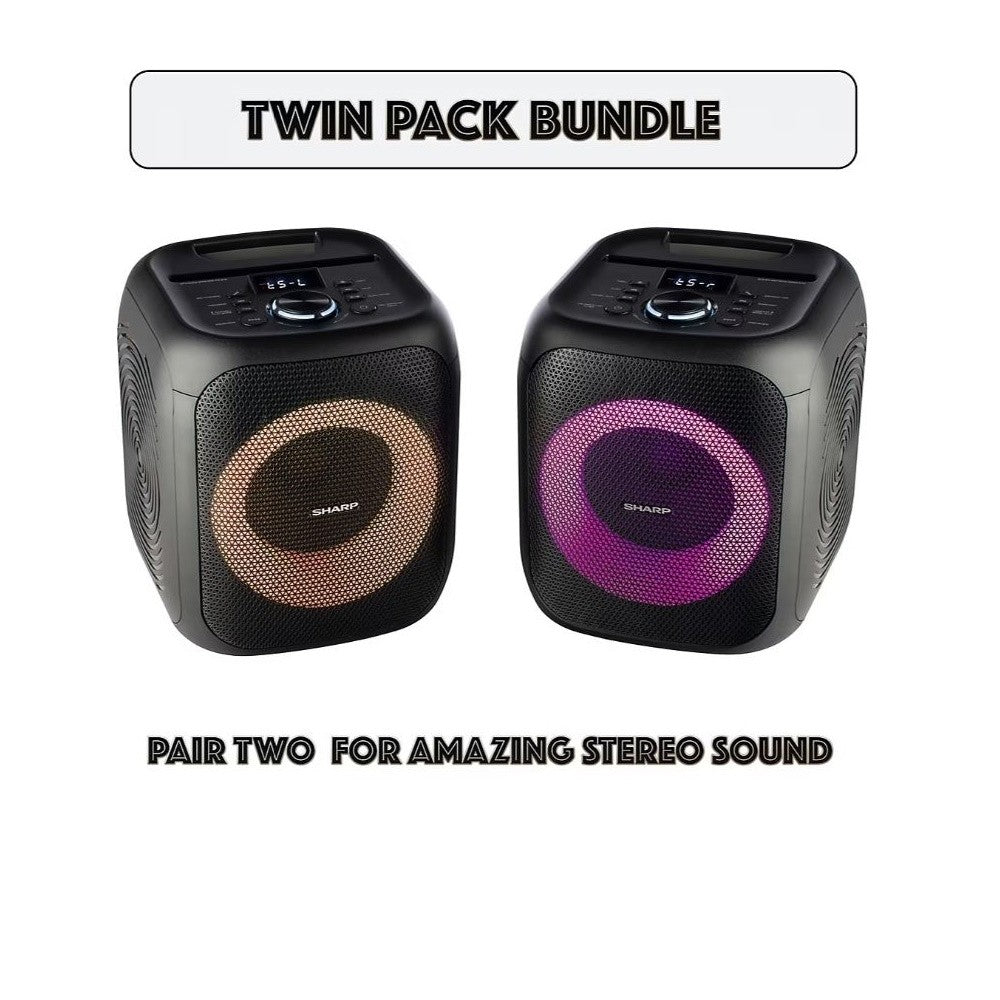 Sharp 8" Bluetooth Party Portable Speakers (2- pack) 400W 8" Woofer, 1" Tweeter - PS-916 PS-916-C