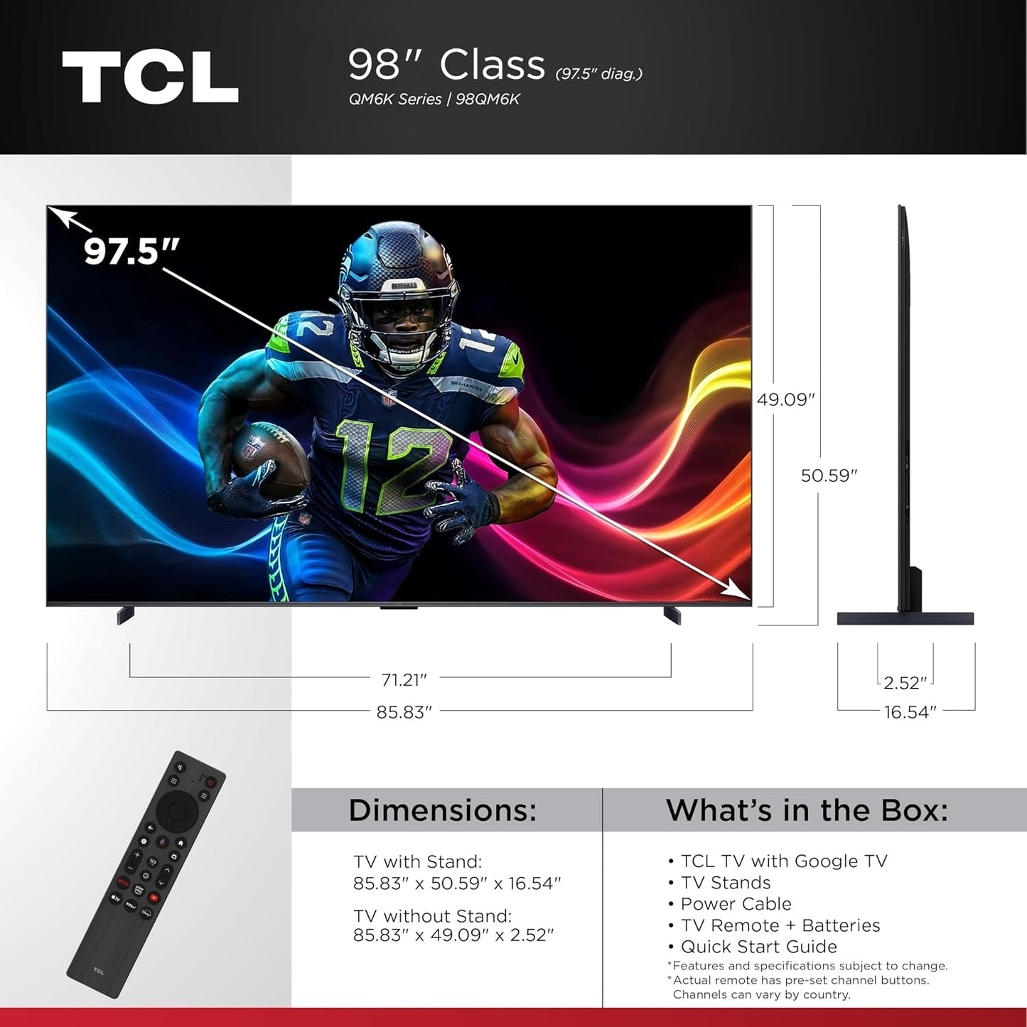 TCL - 98" Class QM6K Series 4K UHD HDR QD Mini LED Smart TV with Google TV 98QM6K-O