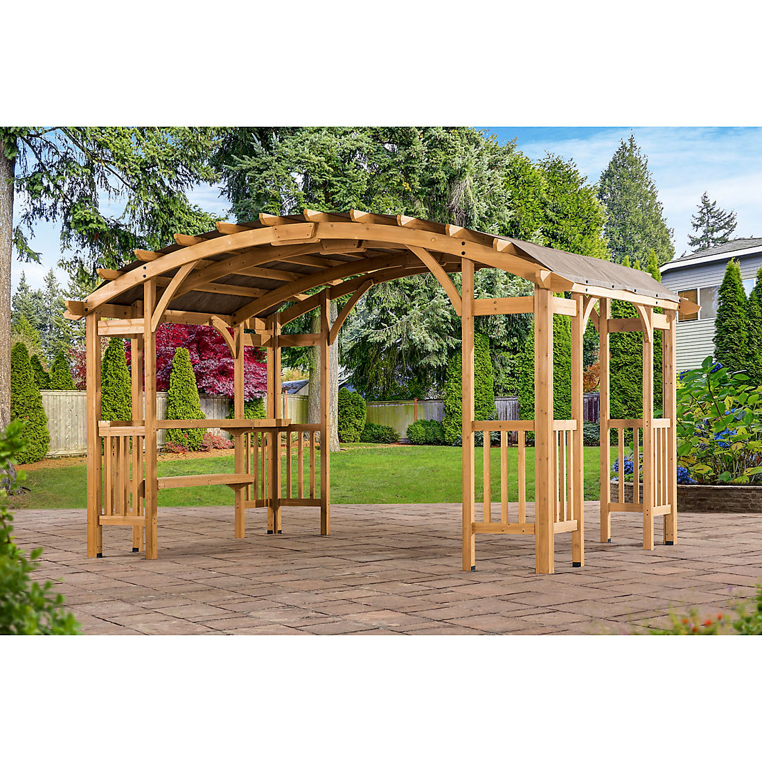 BJF250116 Berkley Jensen 14′ x 10′ Cedar Wood with Fabric Top Pergola