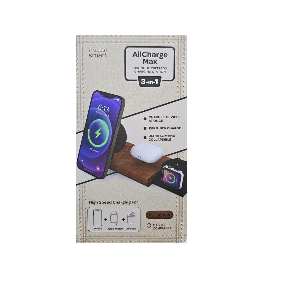 It's Just Smart Allcharger MAX 3-IN-1 Wireless Charging Station, Magnetic wireless charging pad for compatible Smartphones, Earbuds, & Smartwatches