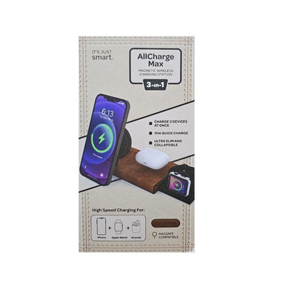It's Just Smart Allcharger MAX 3-IN-1 Wireless Charging Station, Magnetic wireless charging pad for compatible Smartphones, Earbuds, & Smartwatches