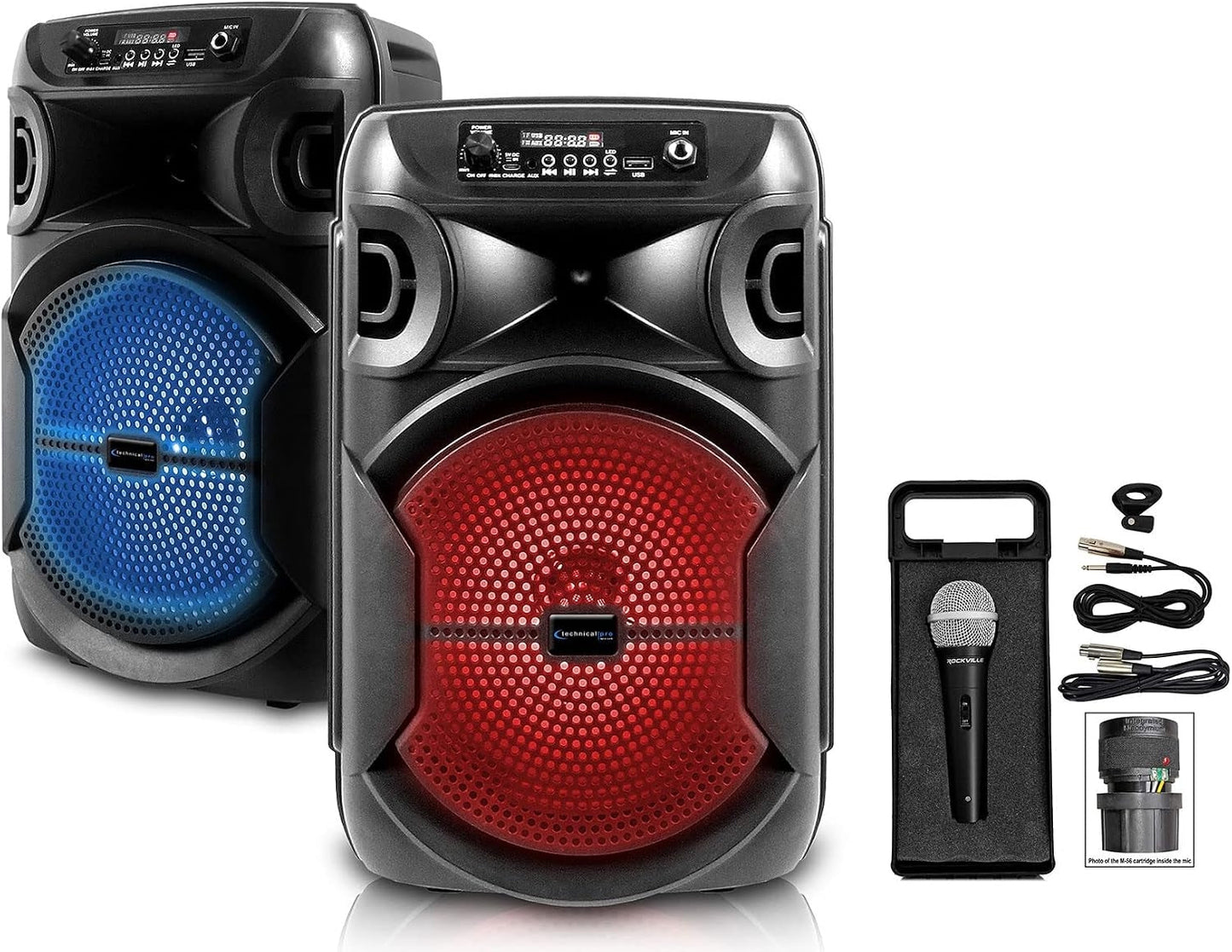Technical Pro  2 X BOOMPACK8 8" Wireless Rechargeable Bluetooth Speakers+Microphone