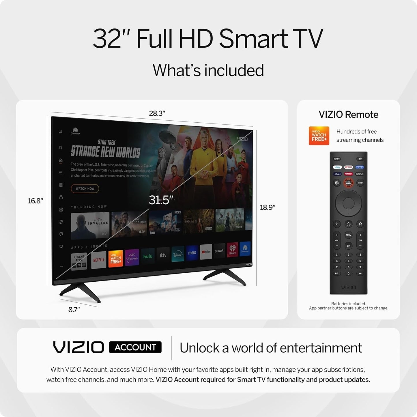 VIZIO 32” Class Full HD 1080p LED Smart TV VFD32M-0807-R
