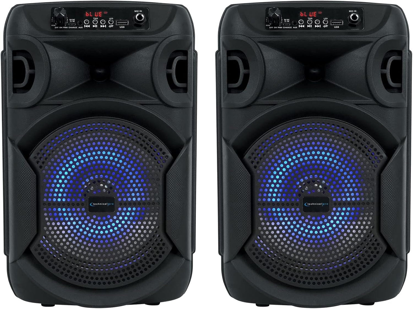 Technical Pro  2 X BOOMPACK8 8" Wireless Rechargeable Bluetooth Speakers+Microphone