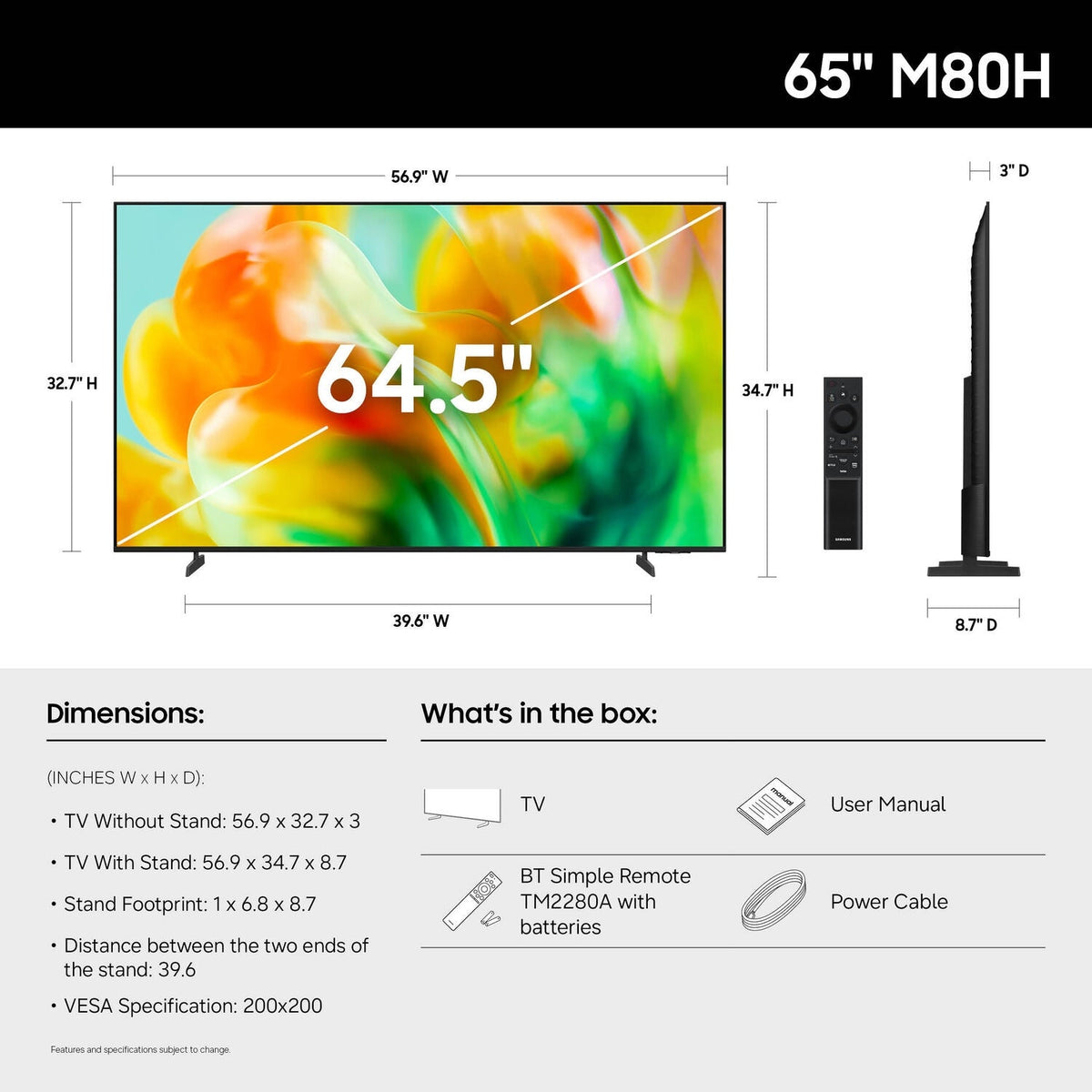Samsung 65" M80H 4K HDR Smart Mini-LED TV  Ultra HD TV  UN65M80H-R