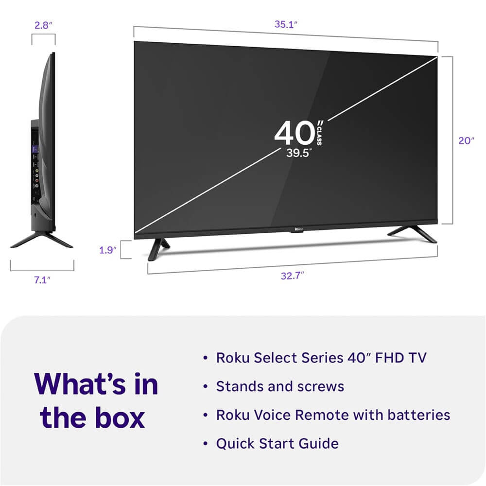 Roku 40" Class Select Series Full HD 1080p LED Smart Roku TV, HDMI ARC, Wi-Fi 4 & Bluetooth 5.2 - 2026