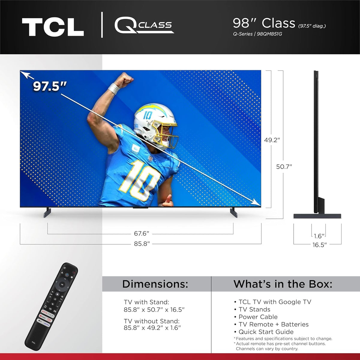AZ0000000002914 TCL 98" Class QM8-Series 4K UHD HDR QD Mini LED Smart Google TV 98QM851G As Is No Warranty