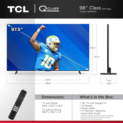 AZ0000000002914 TCL 98" Class QM8-Series 4K UHD HDR QD Mini LED Smart Google TV 98QM851G As Is No Warranty