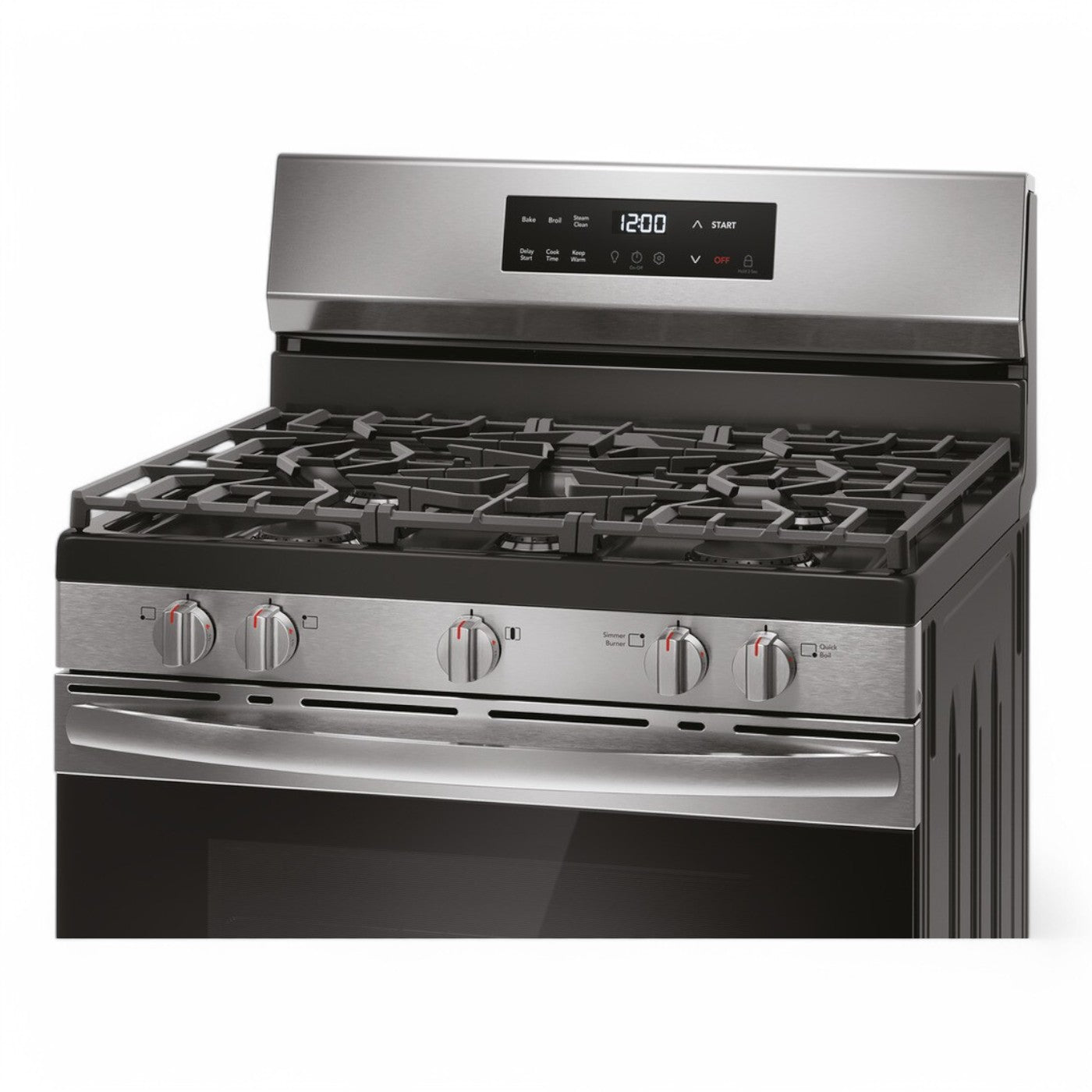 Frigidaire - 30 in. 5 Burner Front Control Gas Range with Steam Clean - Stainless Steel - FCRG3062AS- SN VF40417800