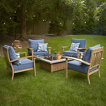 BJF250083 Berkley Jensen Crestwood 5-Pc. Outdoor Firepit Patio Chat Set - Blue