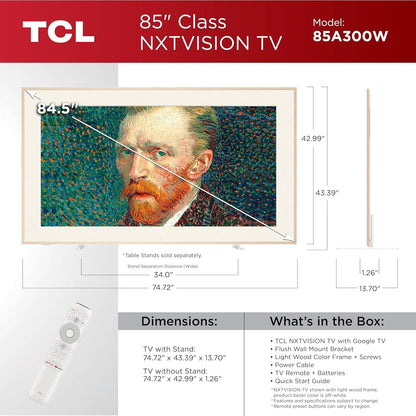 AZ0000000002915 TCL 85" Class 85A300W NXTVISION Series 4K QLED Art TV with Magnetic Frame AS IS NO WARRANTY