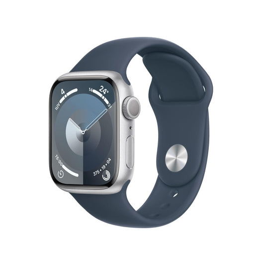 Apple Watch Series 9 GPS 41mm Silver Aluminum Case with Storm Blue Sport Band S/M MR903LWA-R