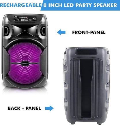 Technical Pro Rechargeable 8" Bluetooth LED Speaker with USB Card Inputs BOOM8