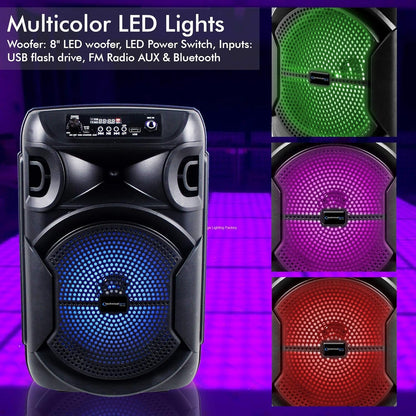 Technical Pro Rechargeable 8" Bluetooth LED Speaker with USB Card Inputs BOOM8