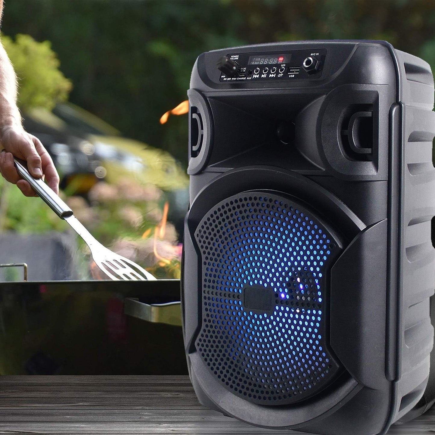 Technical Pro Rechargeable 8" Bluetooth LED Speaker with USB Card Inputs BOOM8