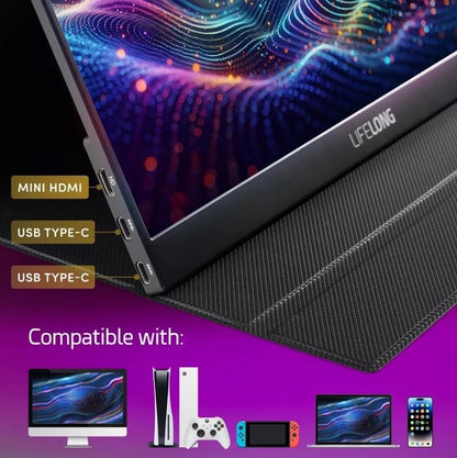 Lifelong 15.6" 1080P Portable Monitor G70-T IPS, Built-In Speakers, 60Hz, HDMI & USB-C G70-T-BF