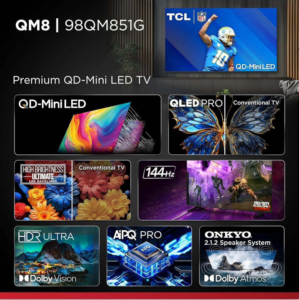 AZ0000000002914 TCL 98" Class QM8-Series 4K UHD HDR QD Mini LED Smart Google TV 98QM851G As Is No Warranty