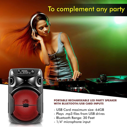 Technical Pro Rechargeable 8" Bluetooth LED Speaker with USB Card Inputs BOOM8