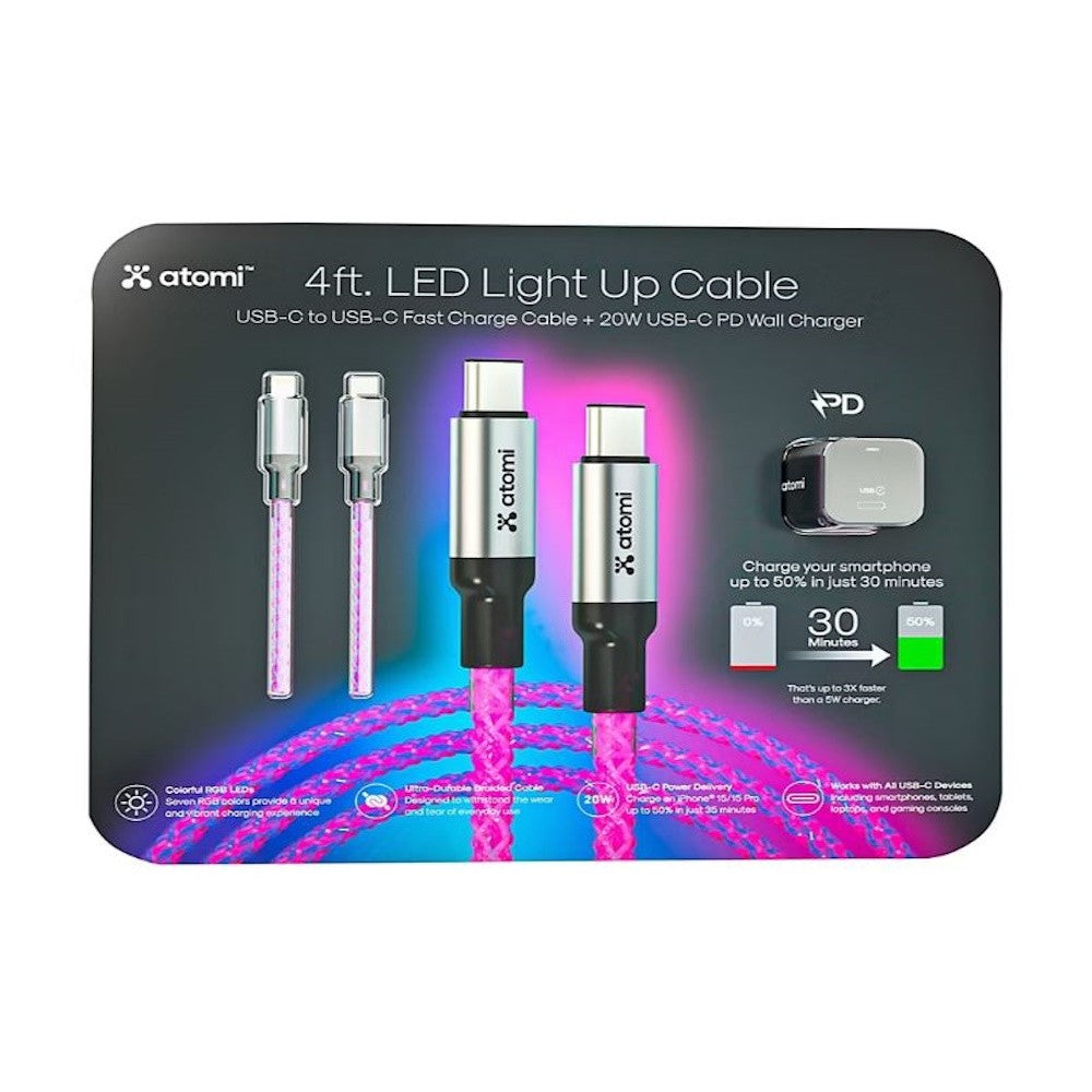Atomi 4' USB-C to USB-C LED Light Up Cable