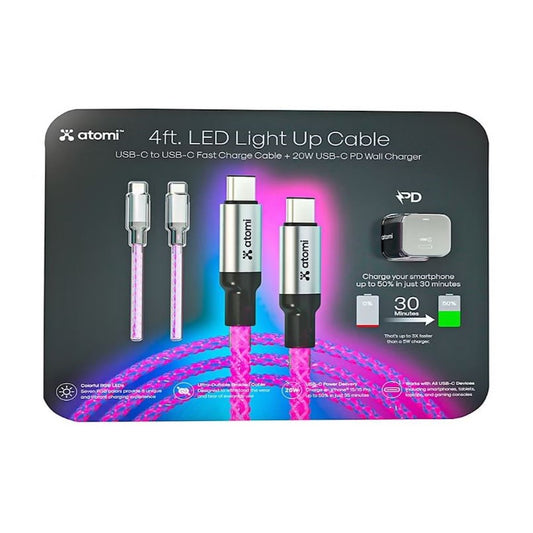 Atomi 4' USB-C to USB-C LED Light Up Cable