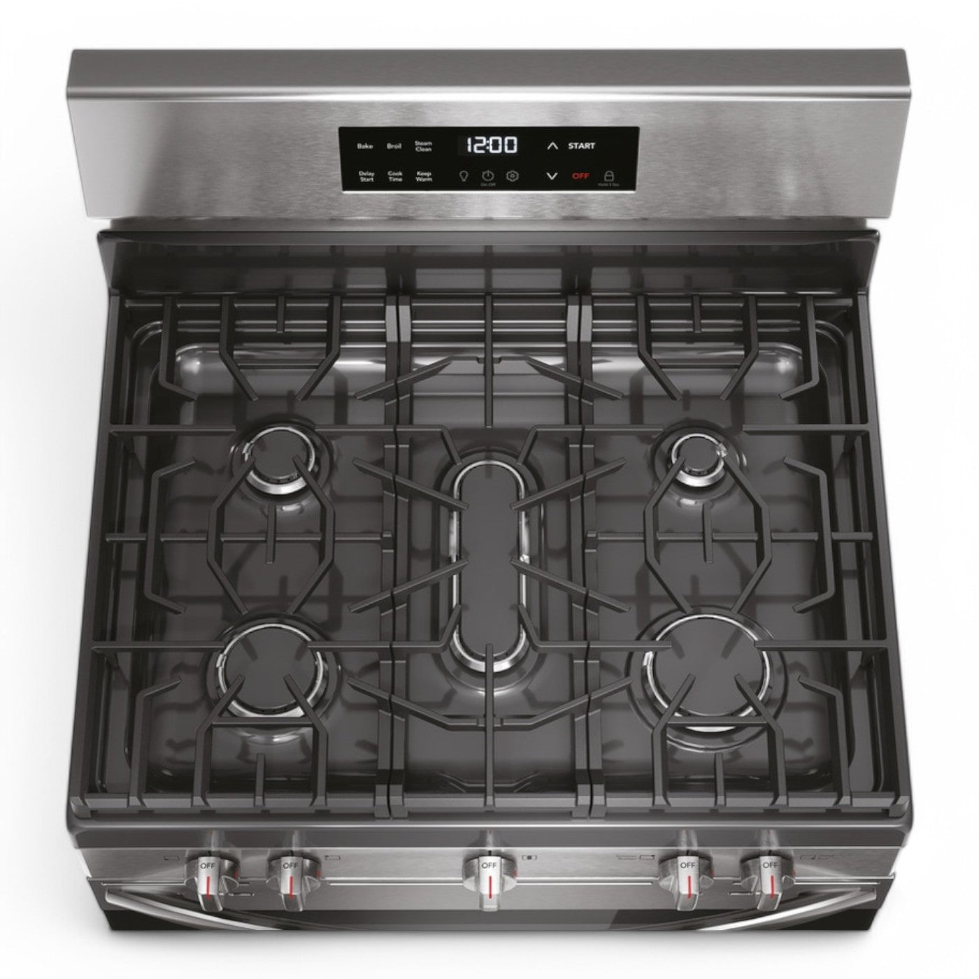 Frigidaire - 30 in. 5 Burner Front Control Gas Range with Steam Clean - Stainless Steel - FCRG3062AS- SN VF40417800