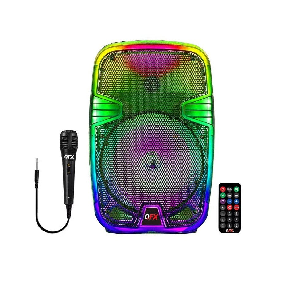 QFX 8" Translucent Portable Party Speaker Rechargeable Battery Wired Microphone TMS-802-R