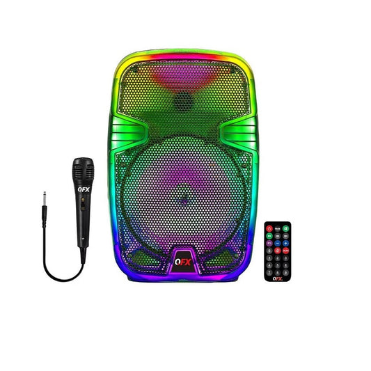 QFX 8" Translucent Portable Party Speaker Rechargeable Battery Wired Microphone TMS-802-R