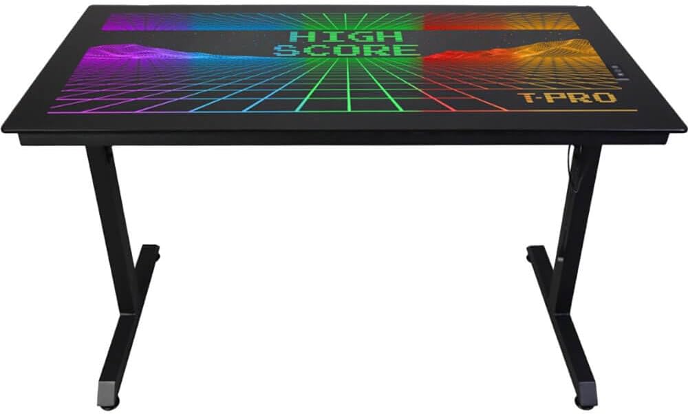 Technical Pro XGAMEDESK LED Gaming Desk with Glass Top and 80s Vintage Tron Style RGB Design XGAMEDESK-R