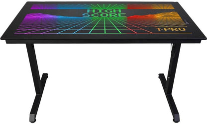 Technical Pro XGAMEDESK LED Gaming Desk with Glass Top and 80s Vintage Tron Style RGB Design XGAMEDESK-R