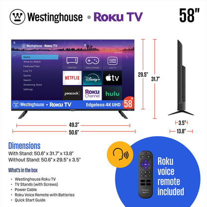 Westinghouse 58" 4K UHD Led Roku Smart TV- WR58UT4212-C