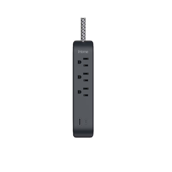 iHome Power Strip with USB and Cord Black, USB-A and USB-C charging ports - 2IHAC2268B0L2