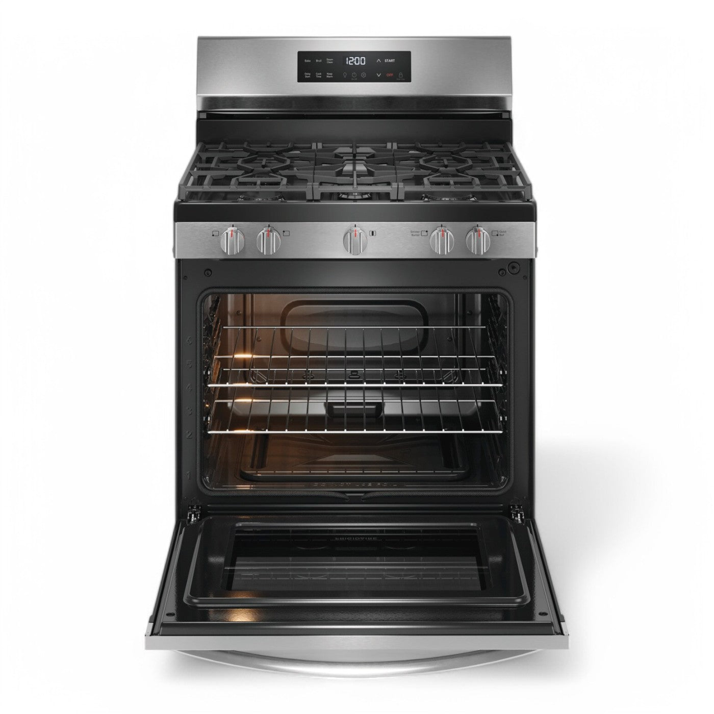 Frigidaire - 30 in. 5 Burner Front Control Gas Range with Steam Clean - Stainless Steel - FCRG3062AS- SN VF40417800