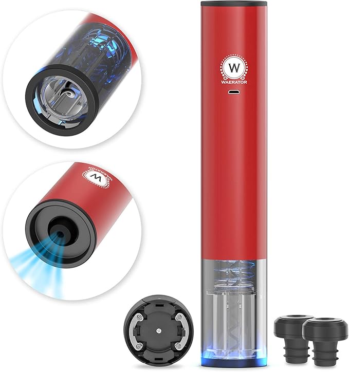 3-in-1 Fully-Automatic Rechargeable Electric Wine Opener with Foil Cutter & Wine Preserver WA-OP1-RD