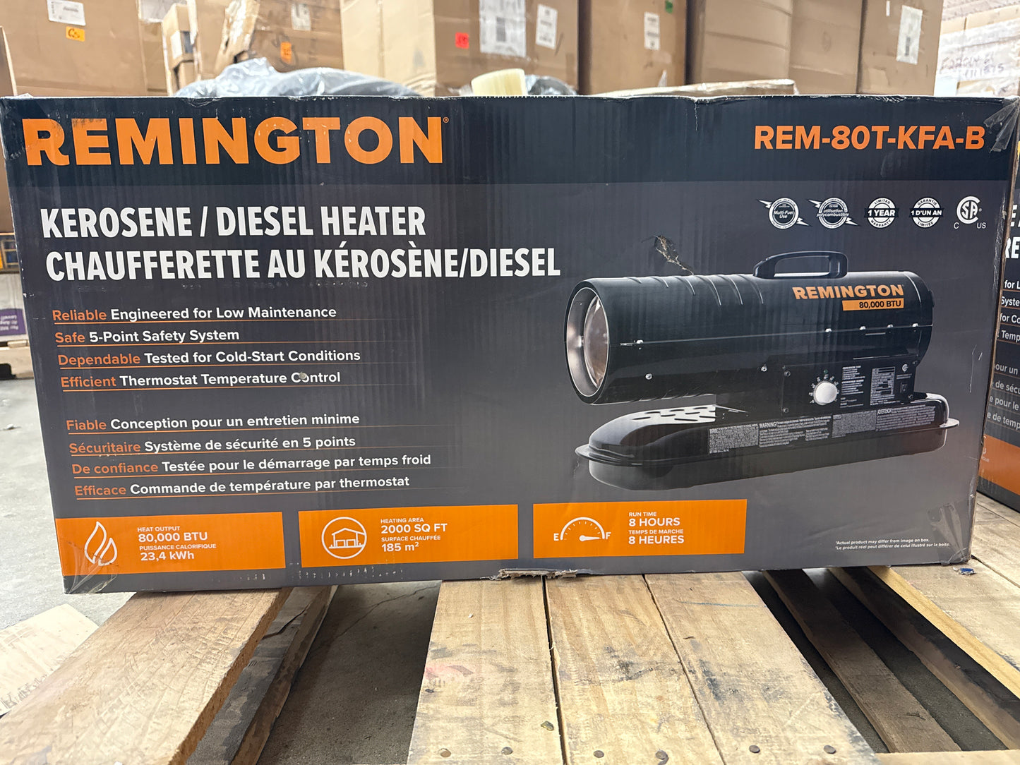 AC250007 Remington Heater Kerosene Forced Air Heater with Thermostat, 80,000 BTU, Black, REM-80T-KFA-B REM80TKFAB