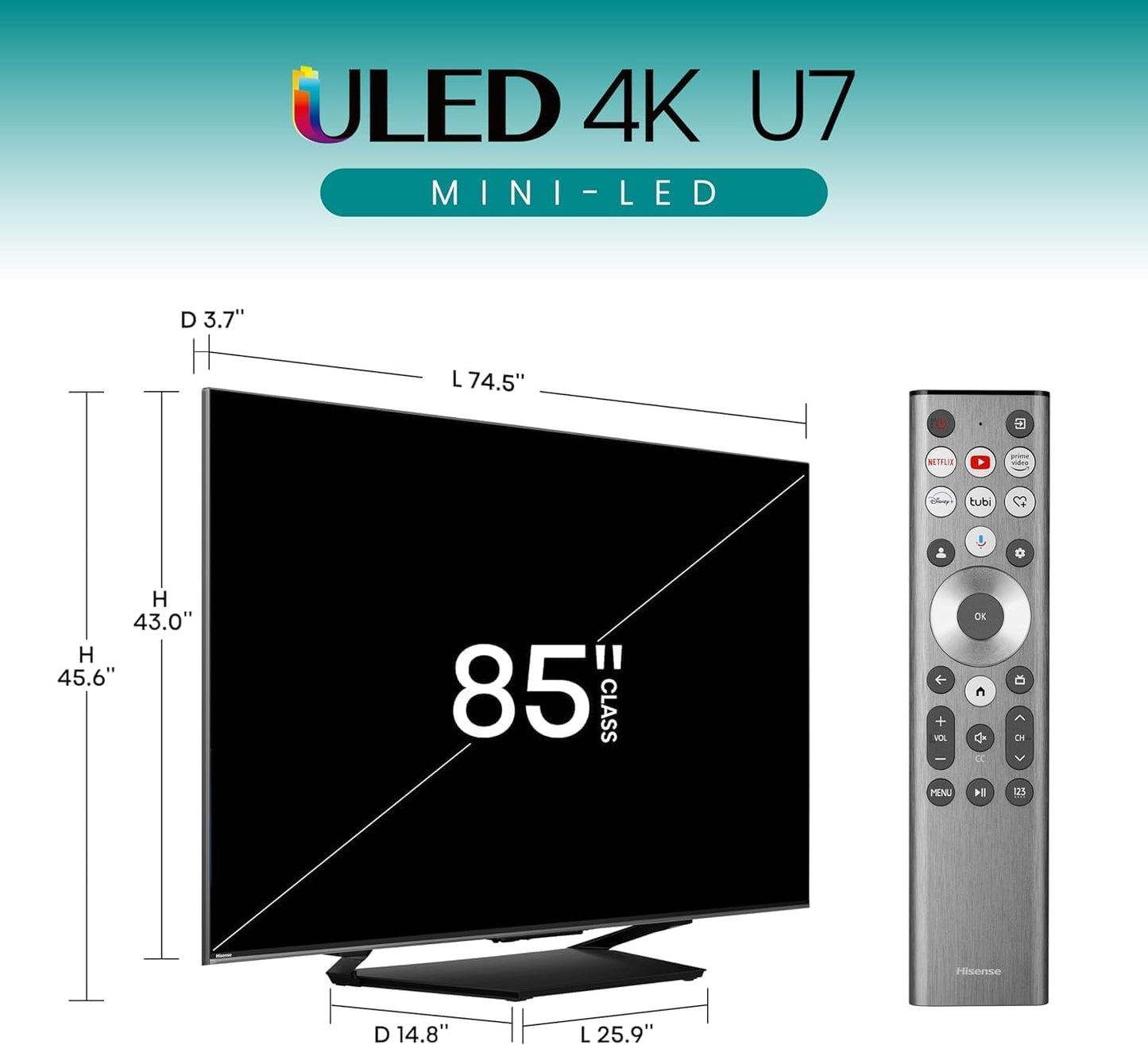 Hisense - 85" Class U7 Series Mini-LED 4K UHD QLED Smart Google TV 85U7N-C