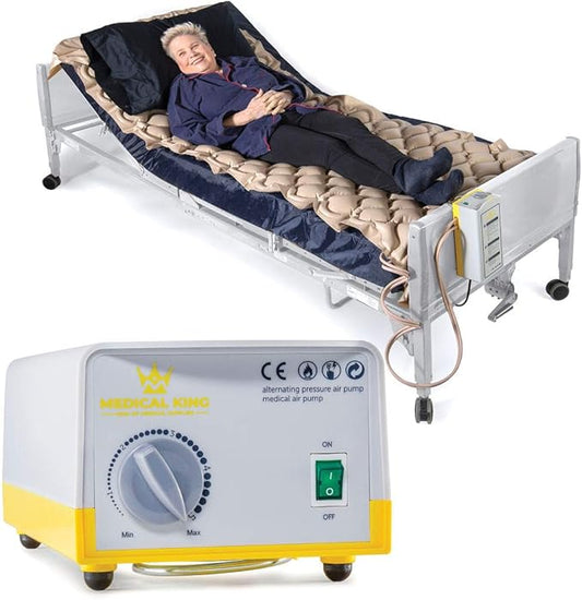 AC250744 Medical king Alternating Pressure Pad for Hospital Bed Or Home Bed, Includes Electric Quiet Air Pump - Low Air Loss Mattress - Inflatable Comfortable Pads