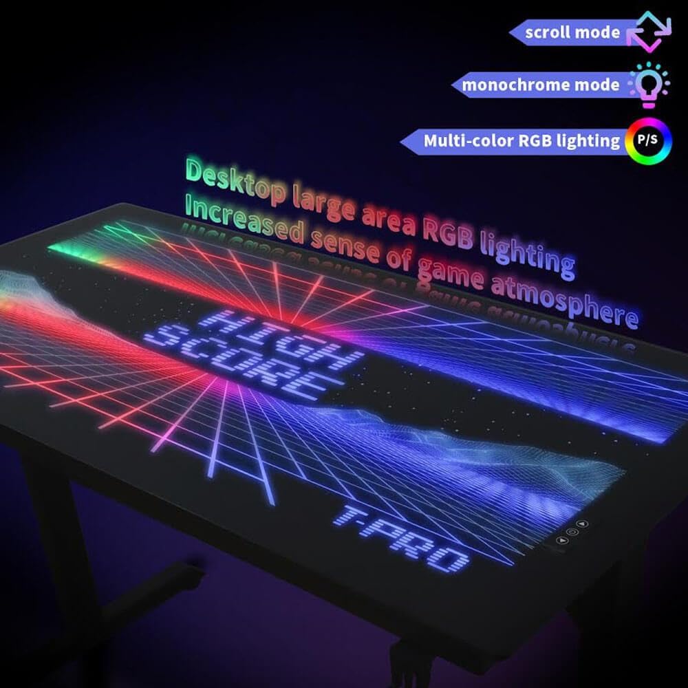 Technical Pro XGAMEDESK LED Gaming Desk with Glass Top and 80s Vintage Tron Style RGB Design XGAMEDESK-R
