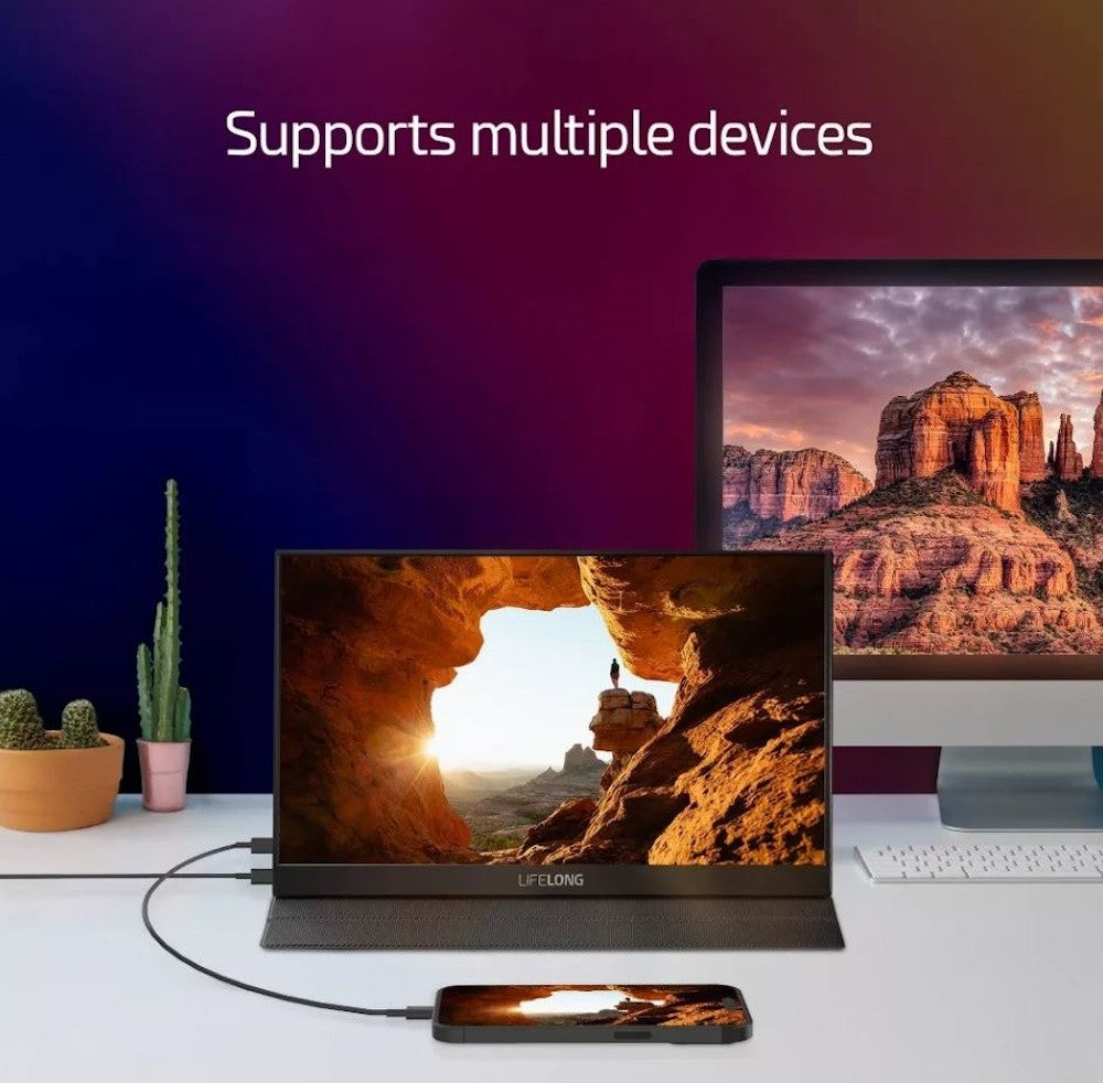 Lifelong 15.6" 1080P Portable Monitor G70-T IPS, Built-In Speakers, 60Hz, HDMI & USB-C G70-T-BF