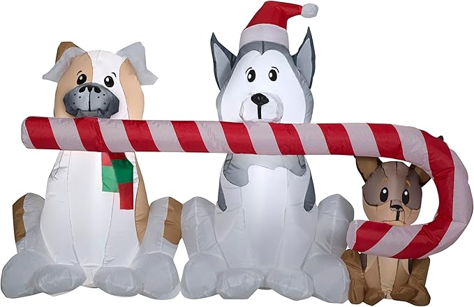 AC250794 Gemmy Christmas Inflatable Puppies with Big Candy Cane, 3.5 ft Tall, Multi