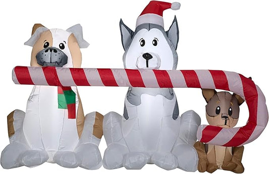 AC250794 Gemmy Christmas Inflatable Puppies with Big Candy Cane, 3.5 ft Tall, Multi