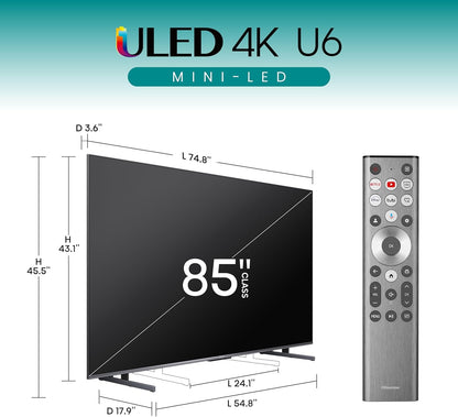 Hisense 85" Class U6 Series Mini-LED ULED 4K UHD Google Smart TV 85U6N