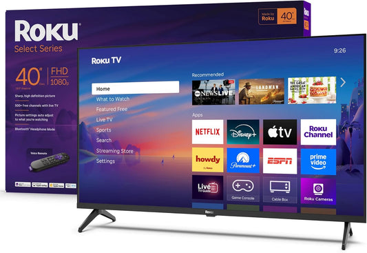 Roku Smart TV – 40-Inch Select Series, 1080p Full HD TV – Roku TV with Voice Remote – Flat Screen LED Television with Wi-Fi 40BA