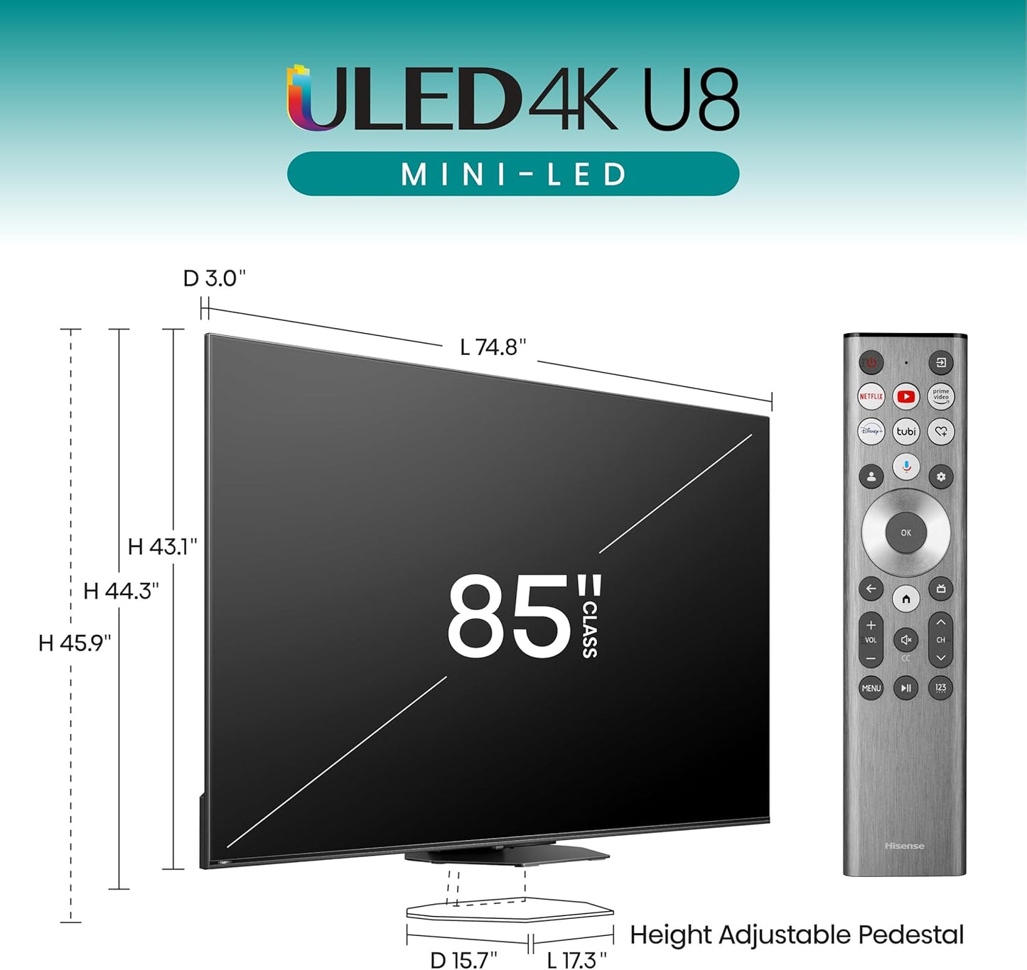 Hisense 85" Class U8 Series Mini-LED ULED 4K Google 85U8N