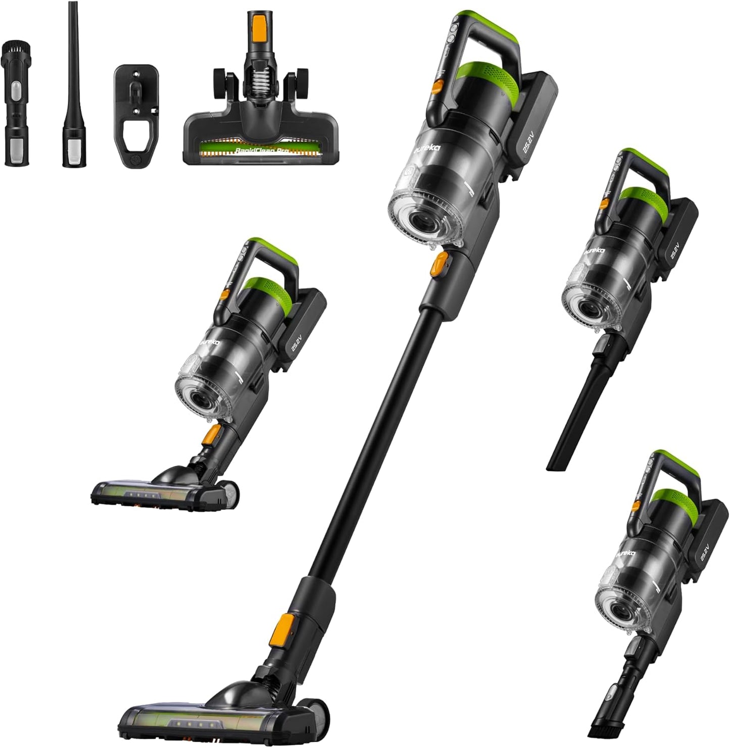 Eureka RapidClean Pro Cordless Vacuum Cleaner for Hard Floors, Lightweight Stick Vacuum LED Headlights, Convenient Stick and Handheld Vac, Green,  NEC285GR-O