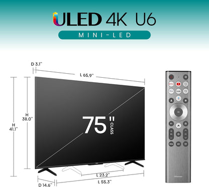 Hisense - 75" Class U6 Series Mini-LED 4K UHD QLED Smart Google TV 75U6N-CD