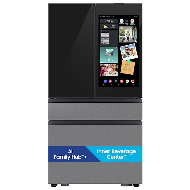 BLP00338 - Samsung - Bespoke 29 cu. ft. 4-Door French Door Refrigerator with AI Home & AI Vision Inside™ - Charcoal Glass / Stainless Steel (AS-IS, Door Sensor Issue)