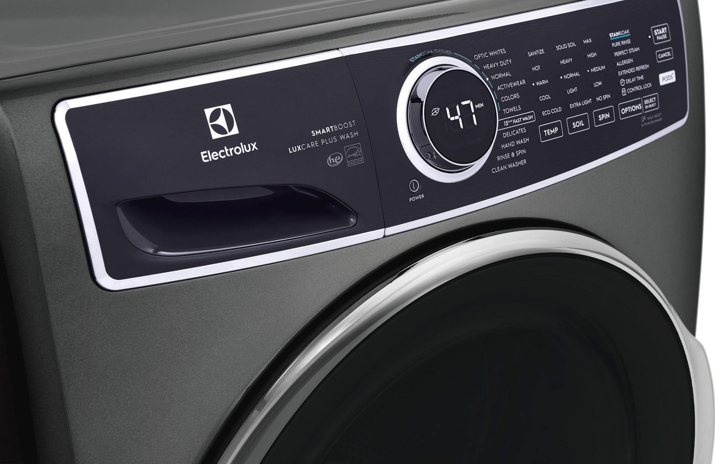 Electrolux - 4.5 Cu.Ft. Stackable Front Load Washer with Steam and SmartBoost Wash System - Titanium - ELFW7637AT- SN 4C42807180