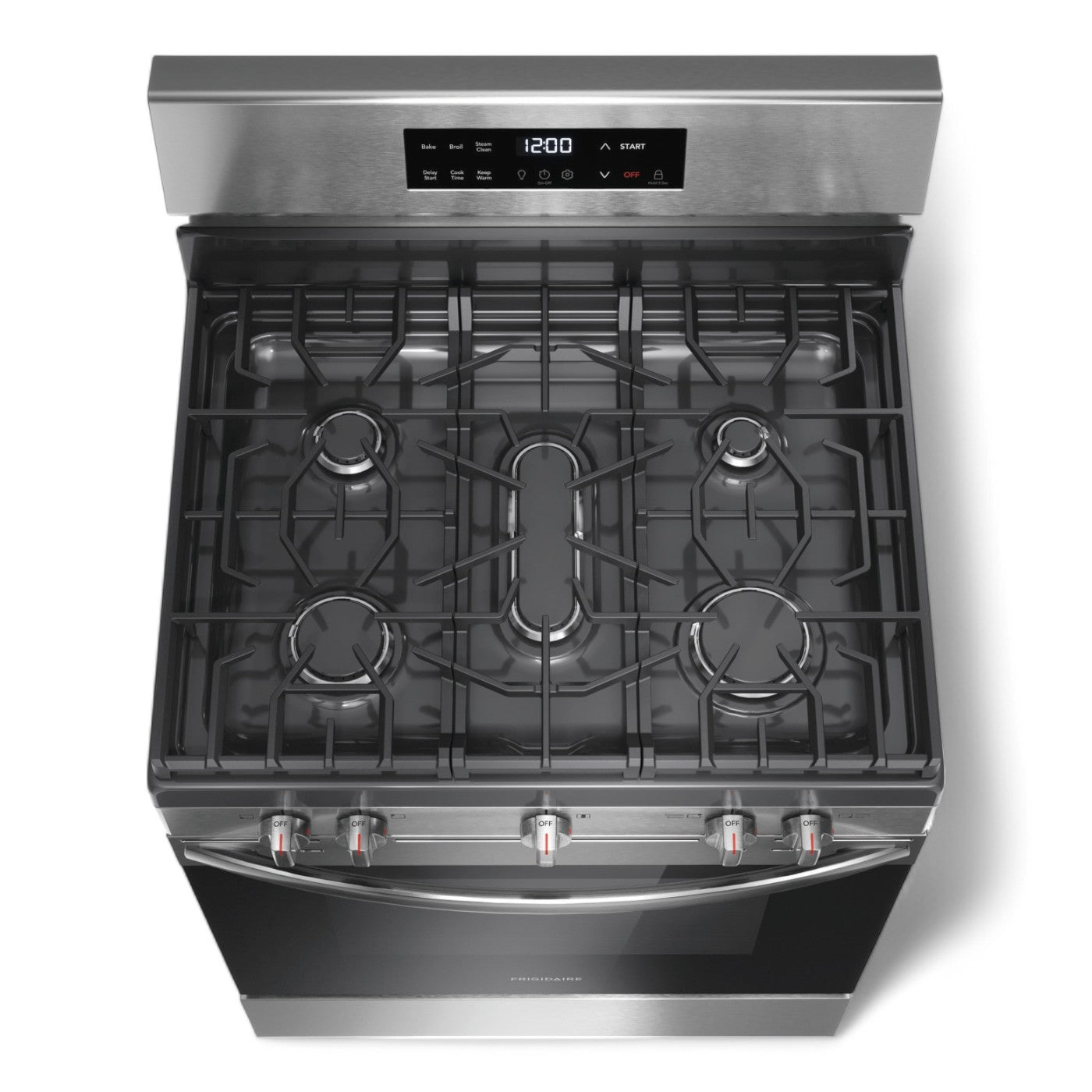 Frigidaire - 30 in. 5 Burner Front Control Gas Range with Steam Clean - Stainless Steel - FCRG3062AS- SN VF40417800